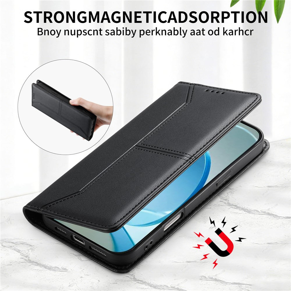 For iPhone 17e / 16e Wallet Stand Case Line Splicing TPU PU Leather Phone Cover