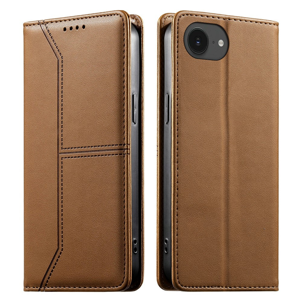 For iPhone 17e / 16e Wallet Stand Case Line Splicing TPU PU Leather Phone Cover