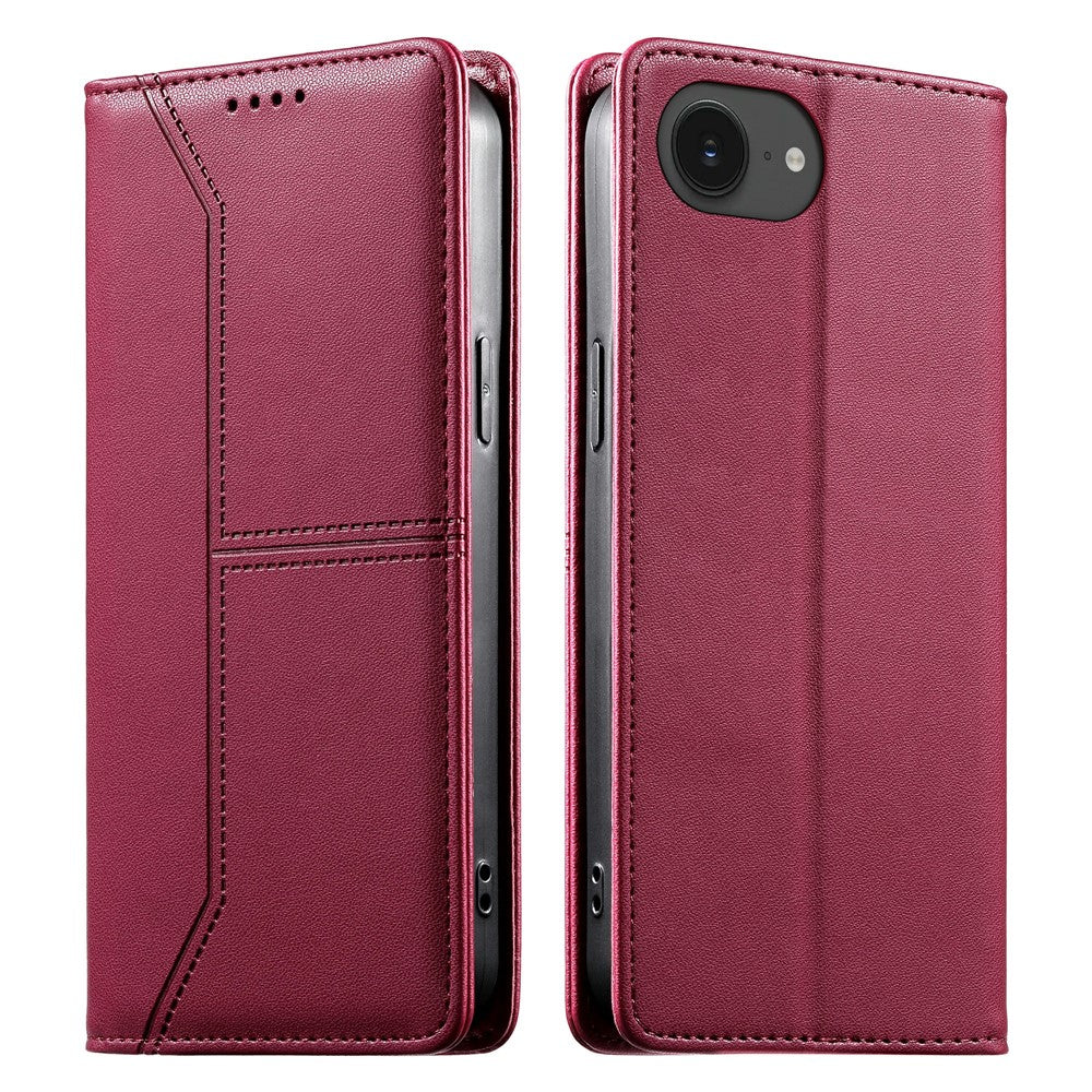 For iPhone 17e / 16e Wallet Stand Case Line Splicing TPU PU Leather Phone Cover