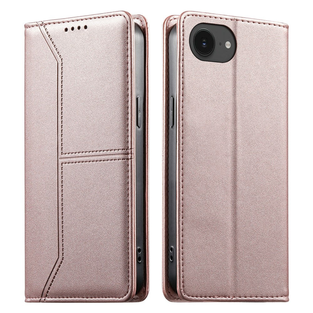 For iPhone 17e / 16e Wallet Stand Case Line Splicing TPU PU Leather Phone Cover
