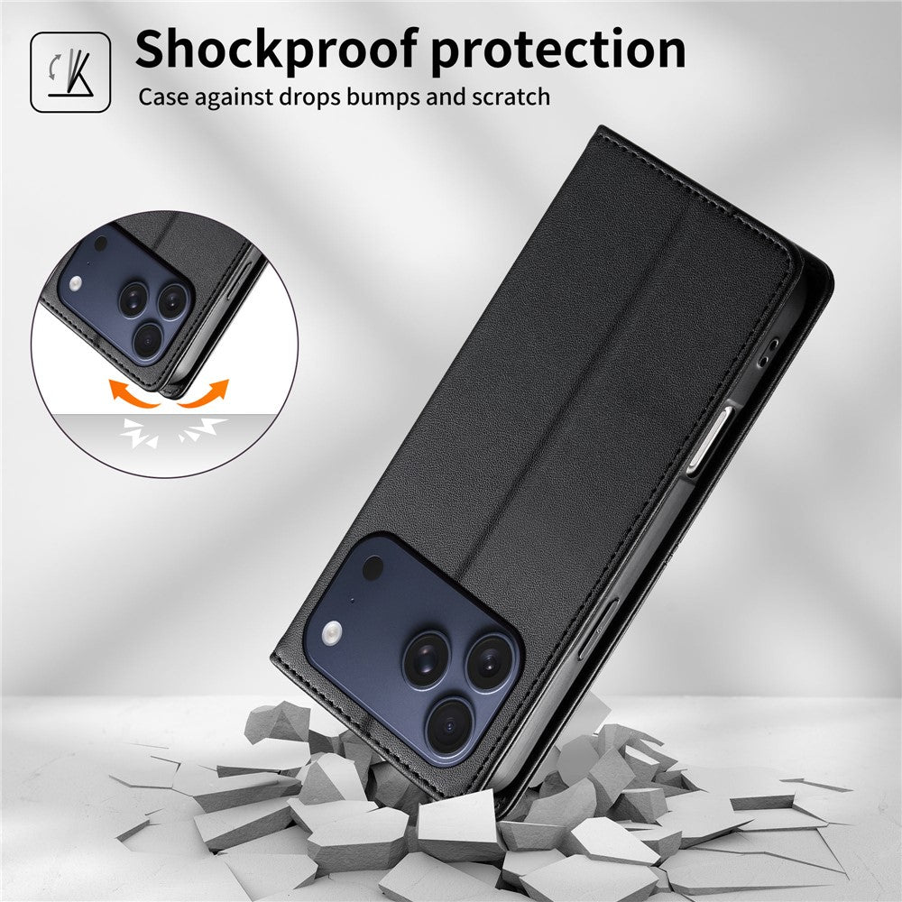 For iPhone 18 Pro / 17 Pro Wallet Stand Case Line Splicing TPU PU Leather Phone Cover