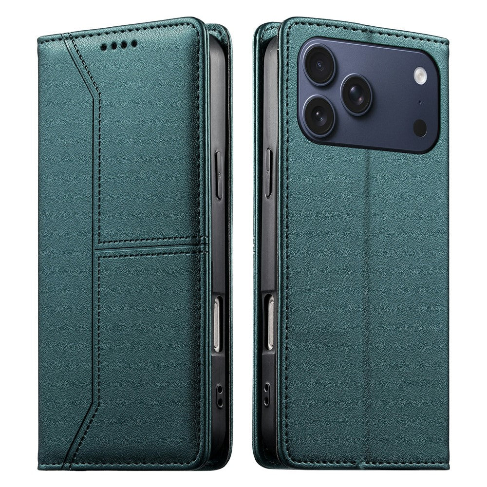 For iPhone 18 Pro / 17 Pro Wallet Stand Case Line Splicing TPU PU Leather Phone Cover
