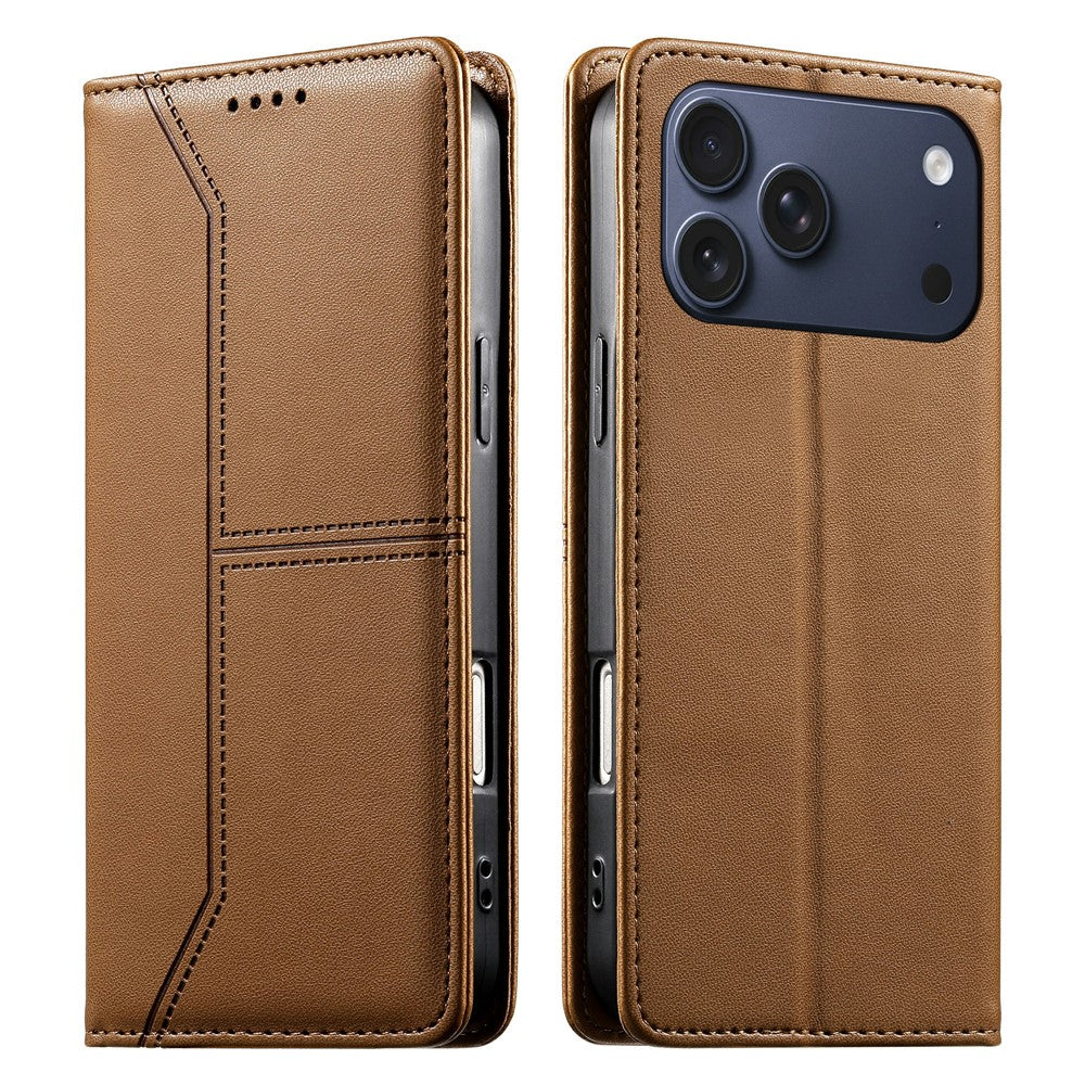 For iPhone 18 Pro / 17 Pro Wallet Stand Case Line Splicing TPU PU Leather Phone Cover
