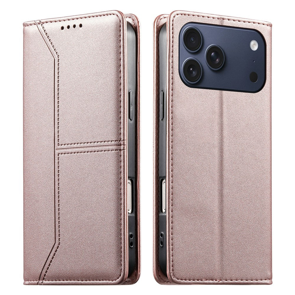 For iPhone 18 Pro / 17 Pro Wallet Stand Case Line Splicing TPU PU Leather Phone Cover