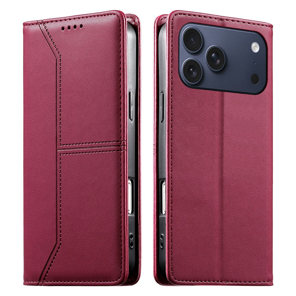 For iPhone 18 Pro Max / 17 Pro Max Wallet Stand Case Line Splicing TPU PU Leather Phone Cover