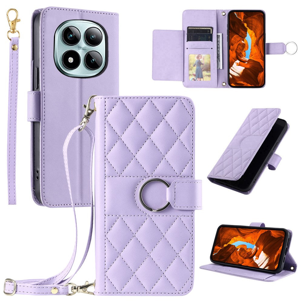 For Xiaomi Redmi Note 15 Pro 5G (Global) Case Ring Buckle Wallet Stand Rhombus Crossbody Leather Mobile Cover