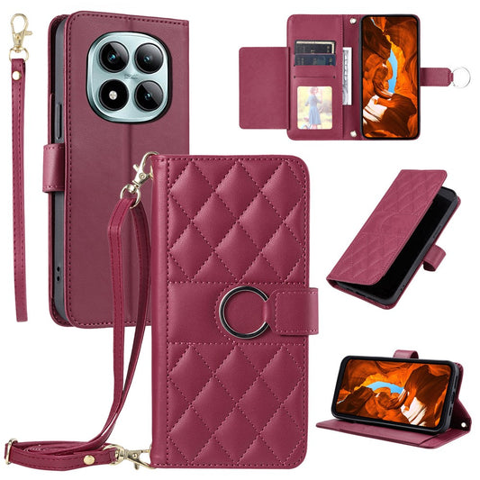 Xiaomi Redmi Note 15 Pro 5G (Global) Handyhülle – Ring Schnalle Brieftasche Ständer Rhombus Crossbody Leder Mobile