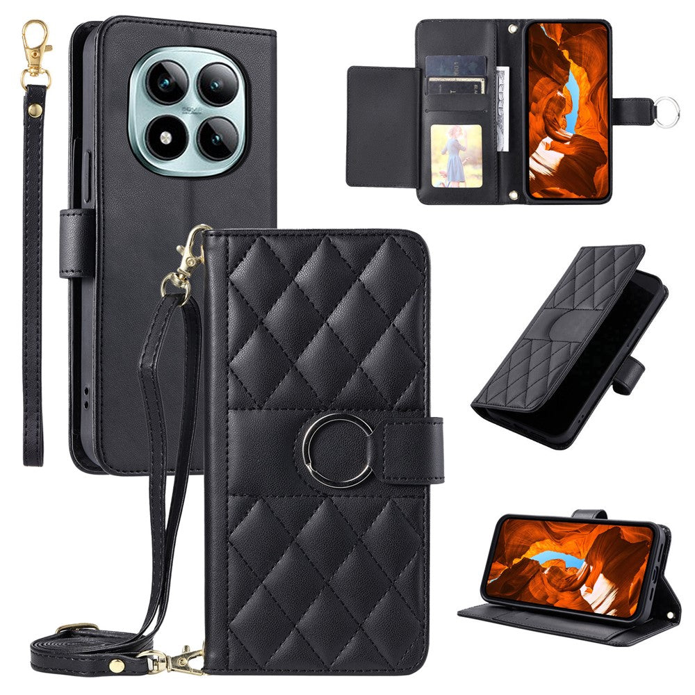 For Xiaomi Redmi Note 15 Pro 4G (Global) Case Ring Buckle Wallet Stand Rhombus Crossbody Leather Mobile Cover