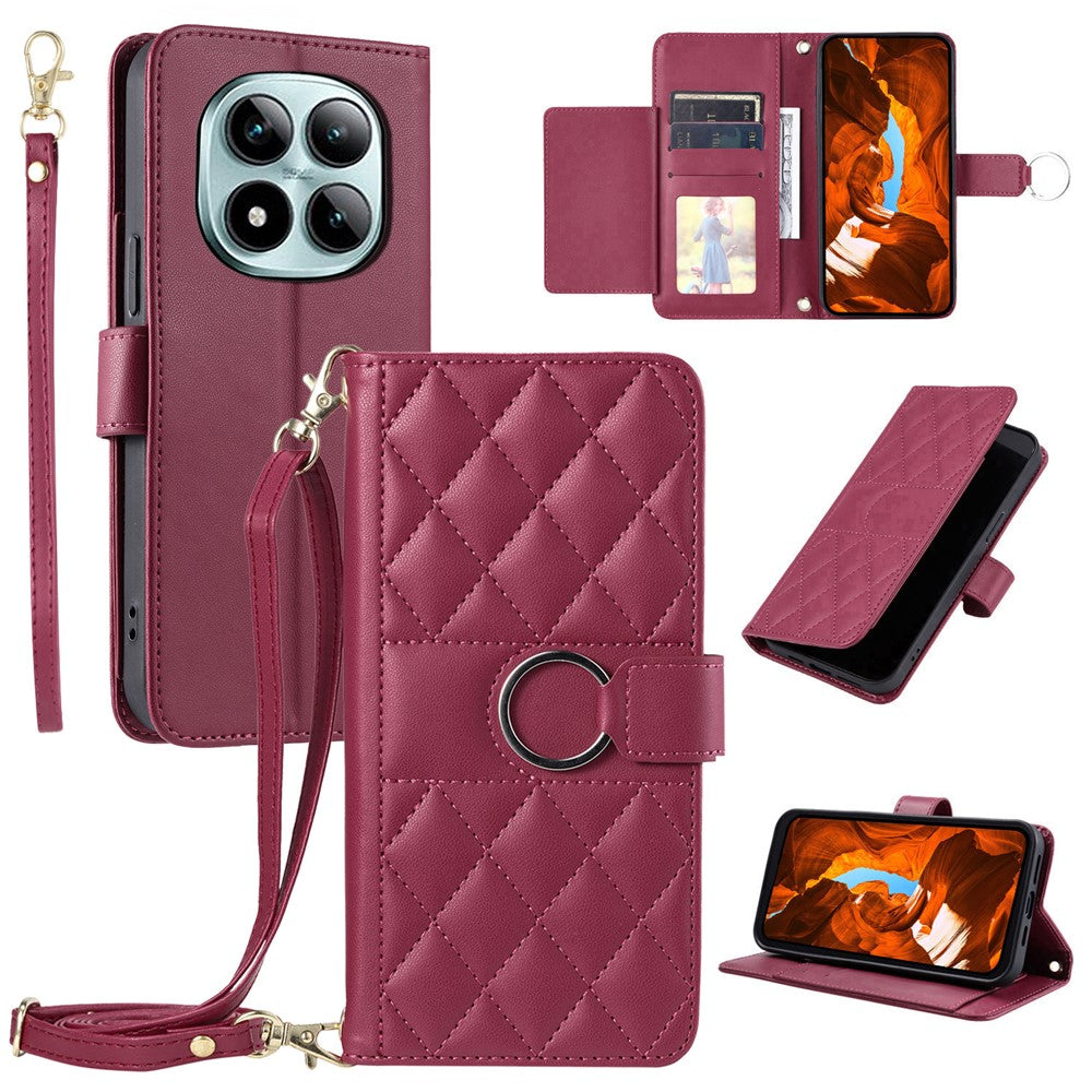 For Xiaomi Redmi Note 15 Pro 4G (Global) Case Ring Buckle Wallet Stand Rhombus Crossbody Leather Mobile Cover