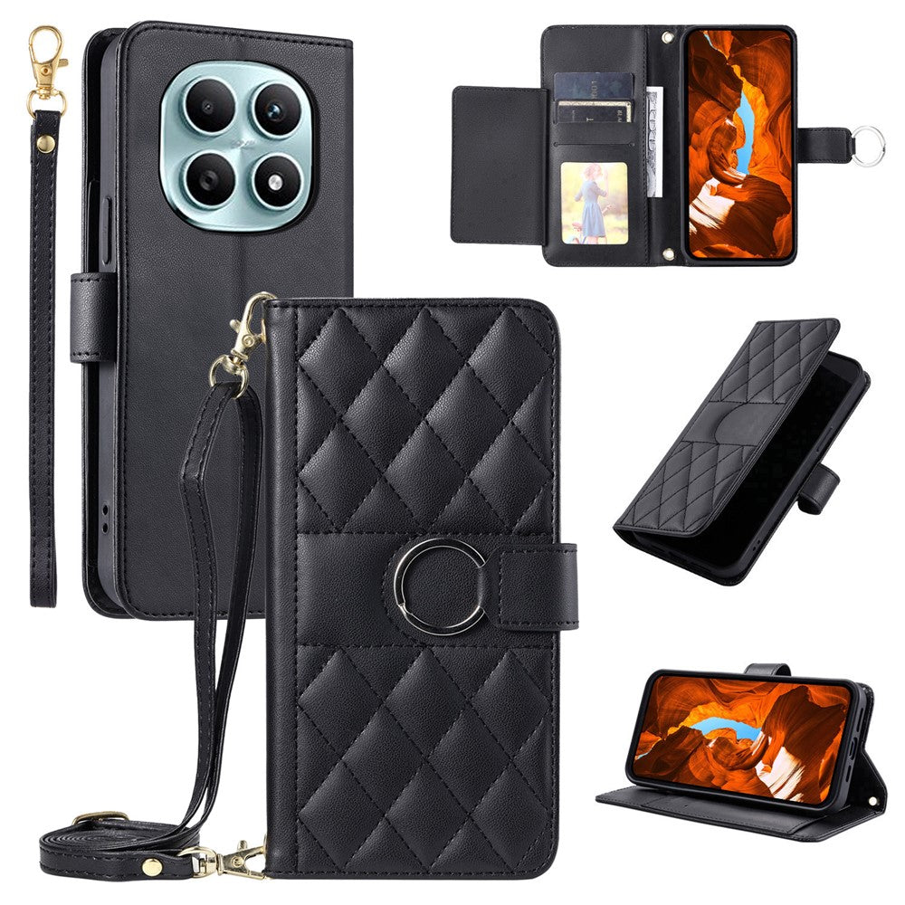 Crossbody Leather Case for Xiaomi Redmi Note 15 5G (Global) / 15 4G (Global) / Poco M8 5G Ring Buckle Wallet Stand Rhombus Mobile Cover