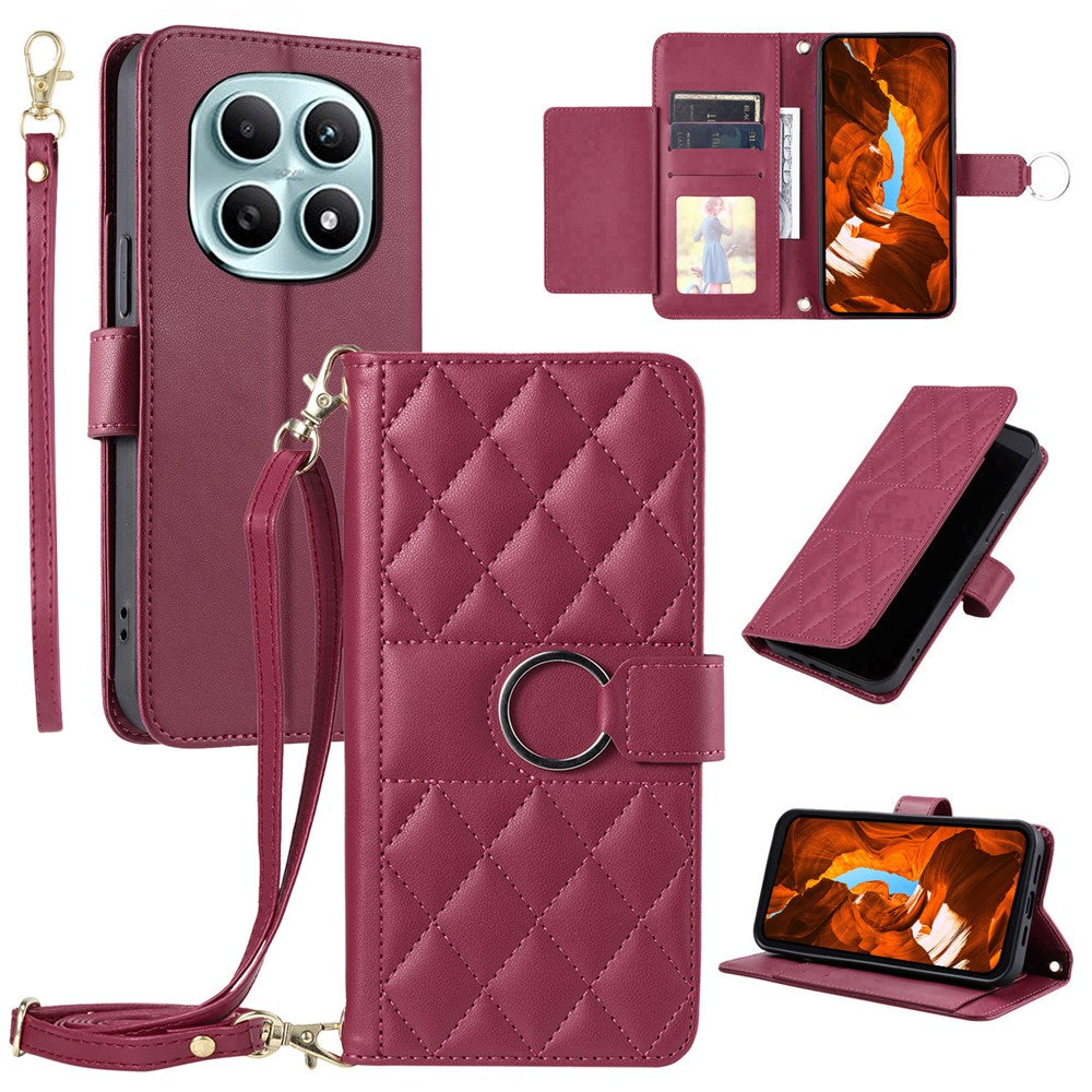 Crossbody Leather Case for Xiaomi Redmi Note 15 5G (Global) / 15 4G (Global) / Poco M8 5G Ring Buckle Wallet Stand Rhombus Mobile Cover