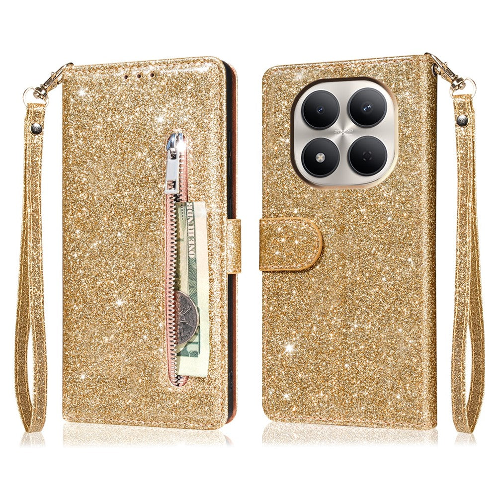 Stand Case For Xiaomi Redmi Note 15 5G (Global)  /  15 4G (Global)  /  Poco M8 5G Glitter Phone Leather Cover Zipper Pocket
