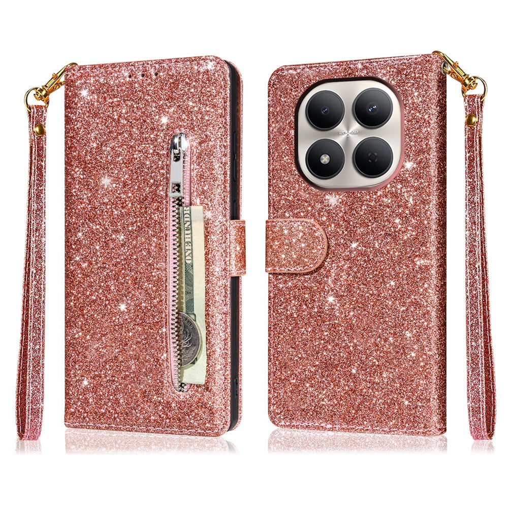 For Xiaomi Redmi Note 15 Pro+ 5G (Global)  /  Poco M8 Pro 5G Stand Case Glitter Phone Leather Cover Zipper Pocket