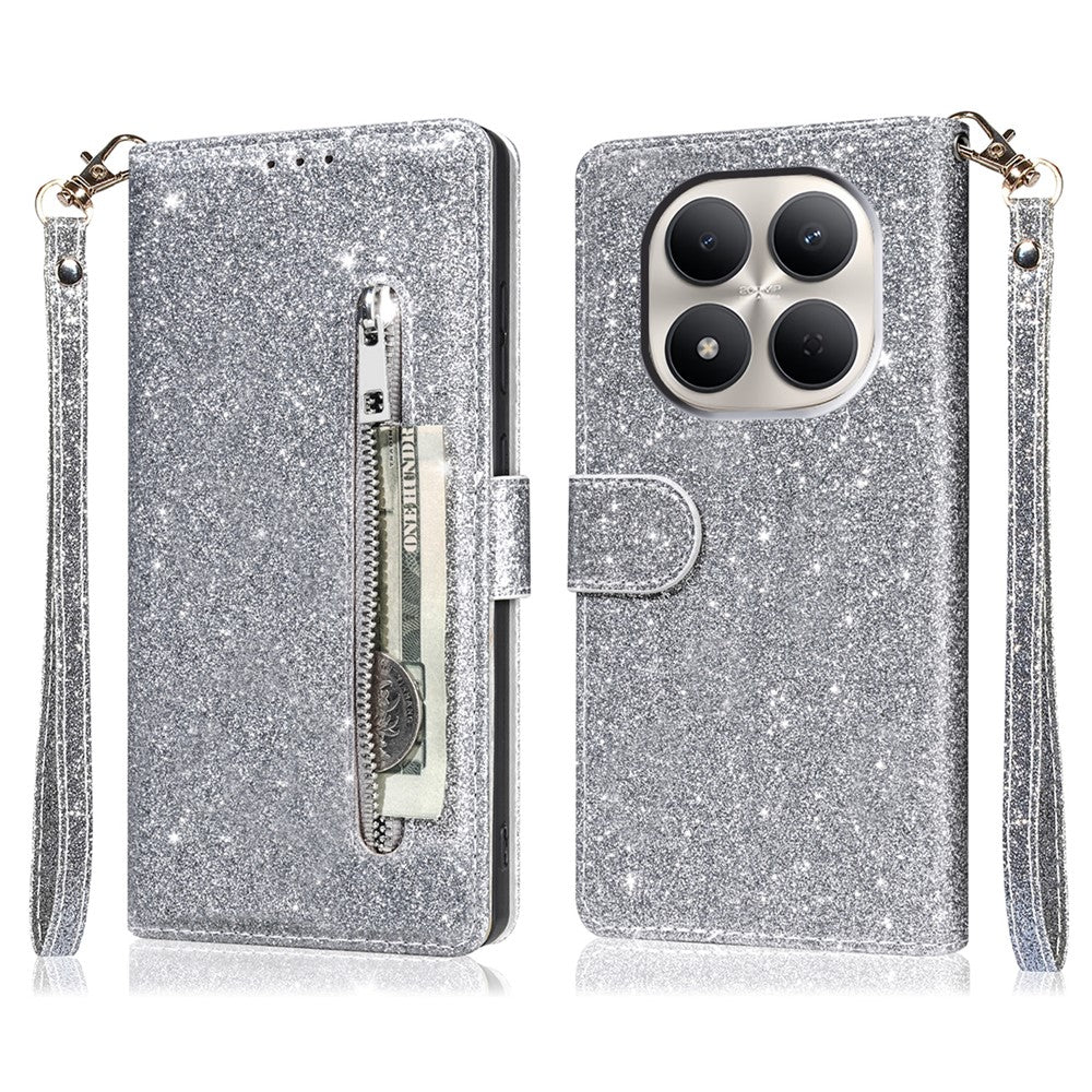For Xiaomi Redmi Note 15 Pro+ 5G (Global)  /  Poco M8 Pro 5G Stand Case Glitter Phone Leather Cover Zipper Pocket