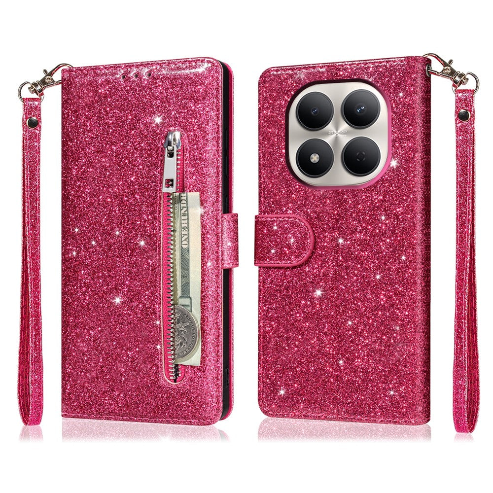 For Xiaomi Redmi Note 15 Pro+ 5G (Global)  /  Poco M8 Pro 5G Stand Case Glitter Phone Leather Cover Zipper Pocket