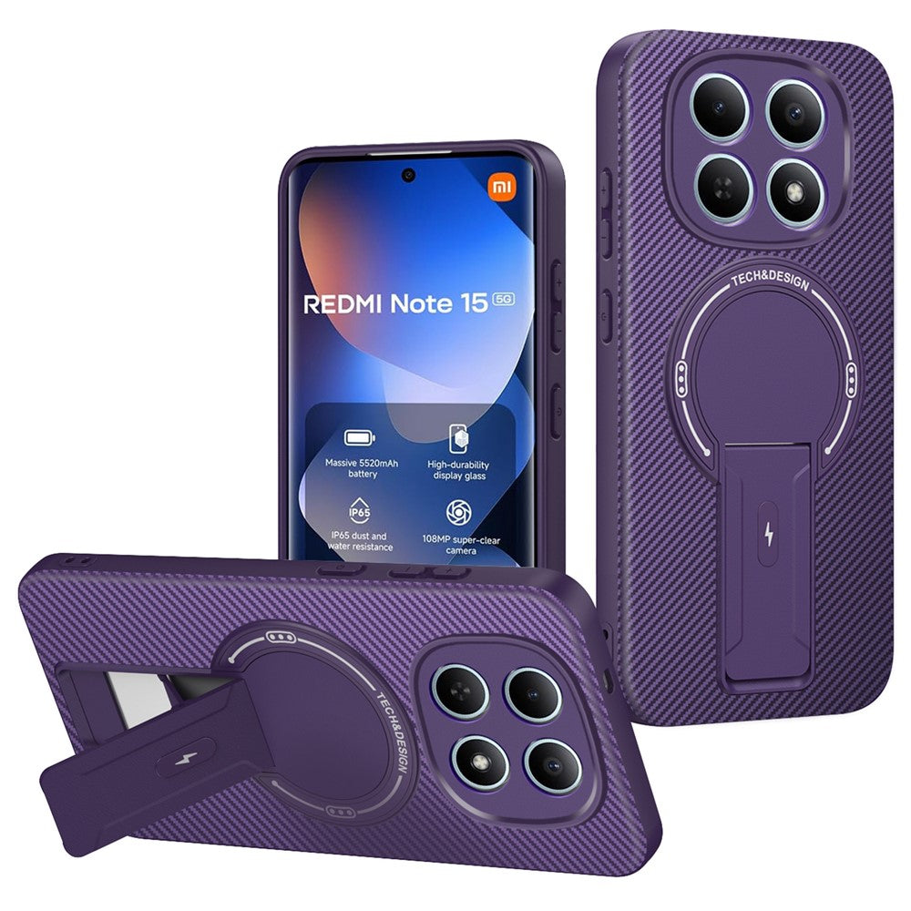 Phone Case For Xiaomi Poco M8 5G  /  Redmi Note 15 5G (Global) Carbon Fiber Texture PC + TPU Phone Cover with Kickstand
