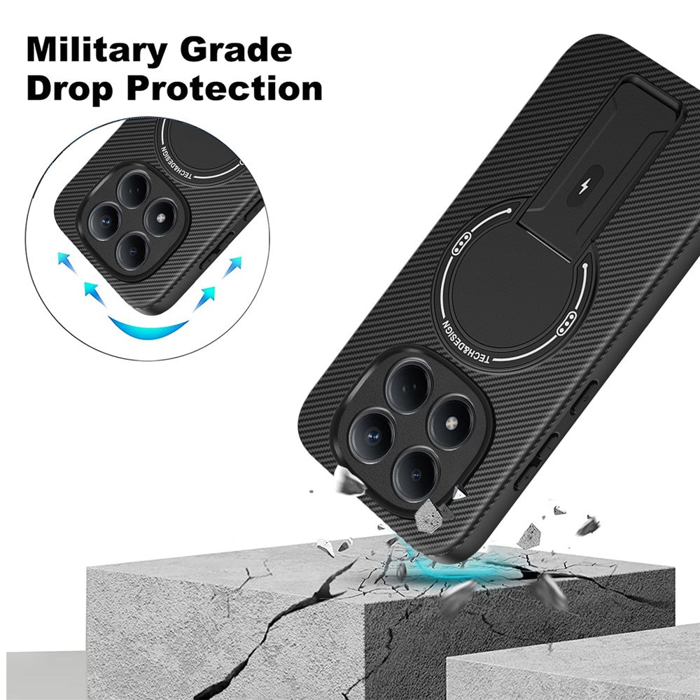 For Xiaomi Redmi Note 15 Pro 5G (Global) Case Carbon Fiber Texture PC + TPU Phone Cover with Kickstand