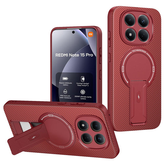 Xiaomi Redmi Note 15 Pro 5G (Global) Handyhülle – Gehäuse aus PC mit Kohlefaserstruktur + TPU- mit Ständer