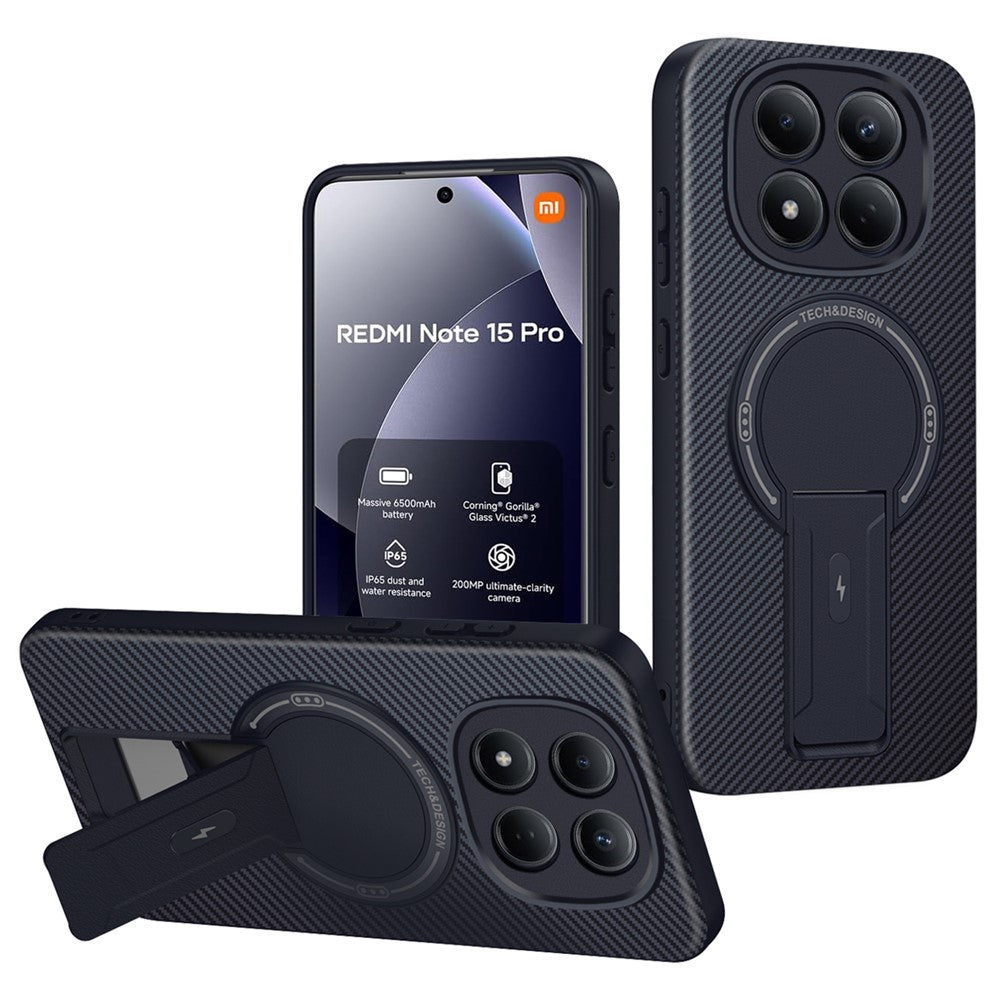 For Xiaomi Redmi Note 15 Pro 5G (Global) Case Carbon Fiber Texture PC + TPU Phone Cover with Kickstand