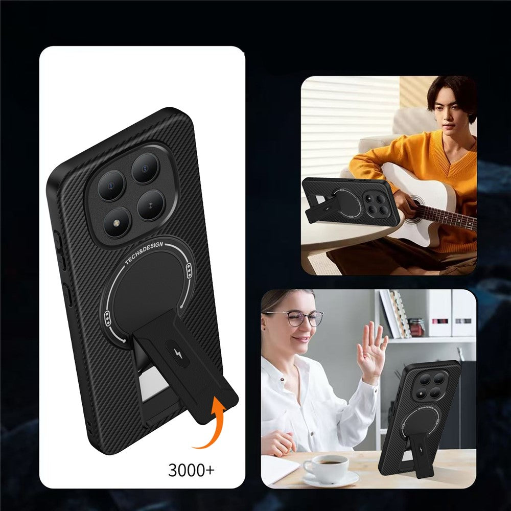 Phone Case For Xiaomi Poco M8 Pro 5G  /  Redmi Note 15 Pro+ 5G (Global) Carbon Fiber Texture PC + TPU Phone Cover with Kickstand