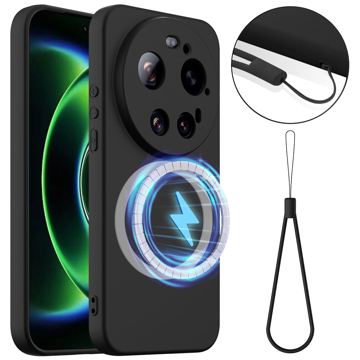 Xiaomi 17 Ultra 5G – Magnetische Handyhülle aus Flüssigsilikon, stoßfest, mit Trageband, aus Flüssigsilikon