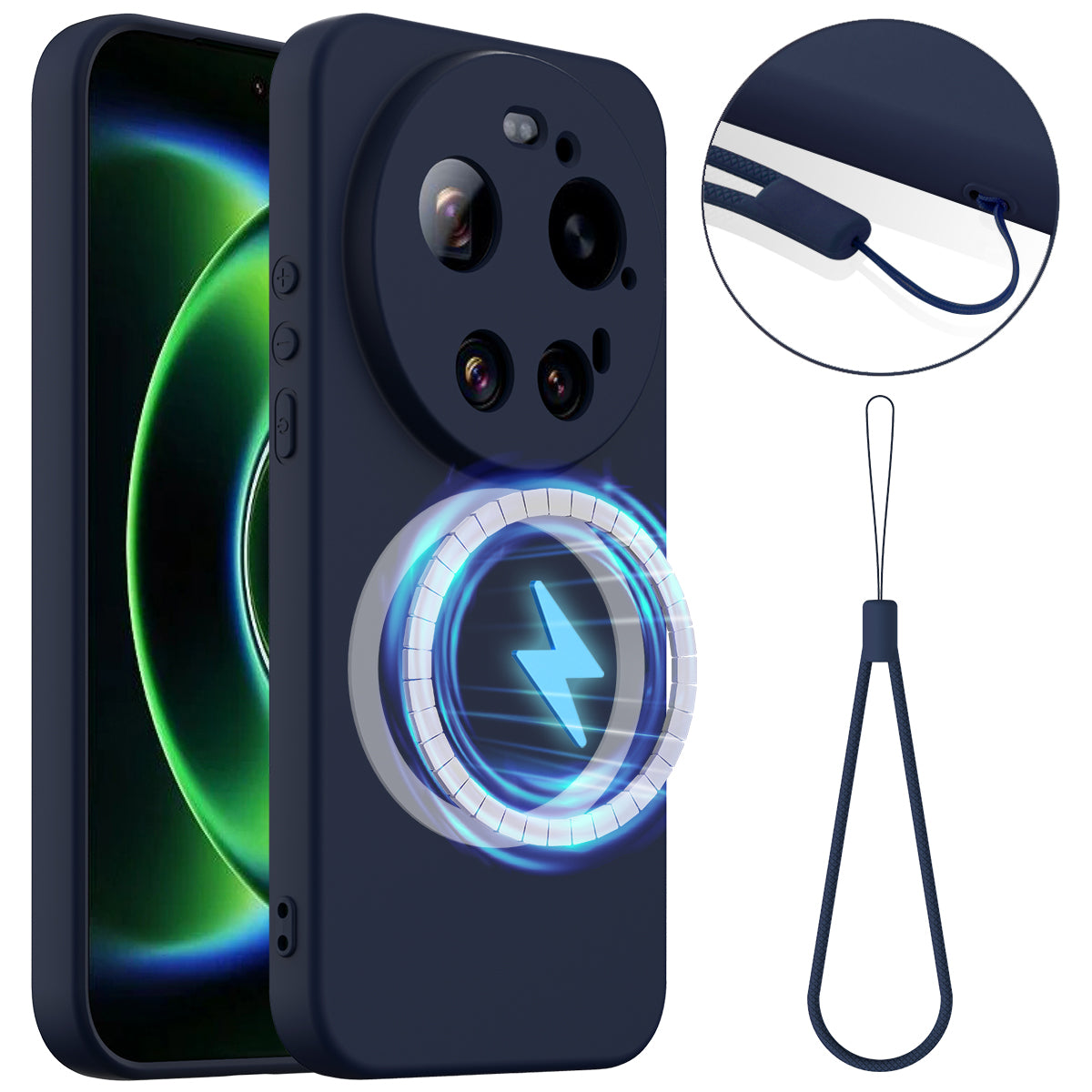 Xiaomi 17 Ultra 5G – Magnetische Handyhülle aus Flüssigsilikon, stoßfest, mit Trageband, aus Flüssigsilikon