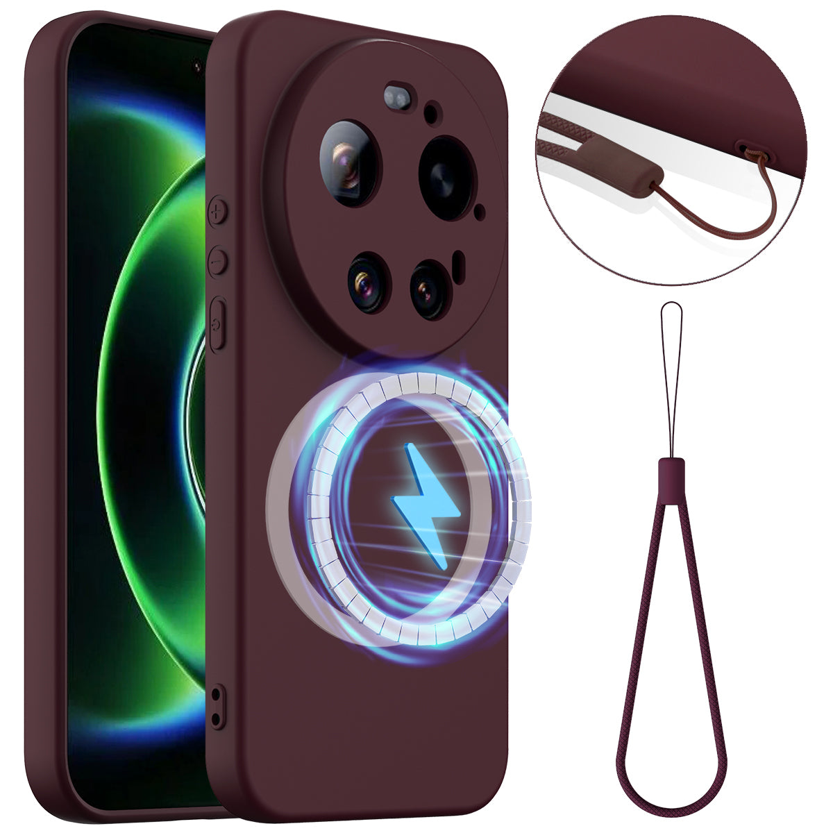 Xiaomi 17 Ultra 5G – Magnetische Handyhülle aus Flüssigsilikon, stoßfest, mit Trageband, aus Flüssigsilikon