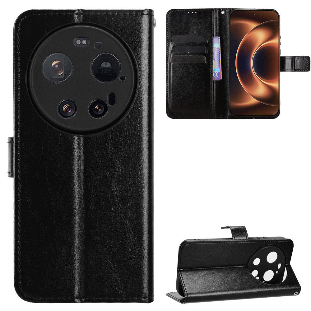 For Xiaomi 17 Ultra by Leica / Xiaomi 17 Ultra 5G PU Leather Case with Strap Crazy Horse Texture Phone Wallet Cover
