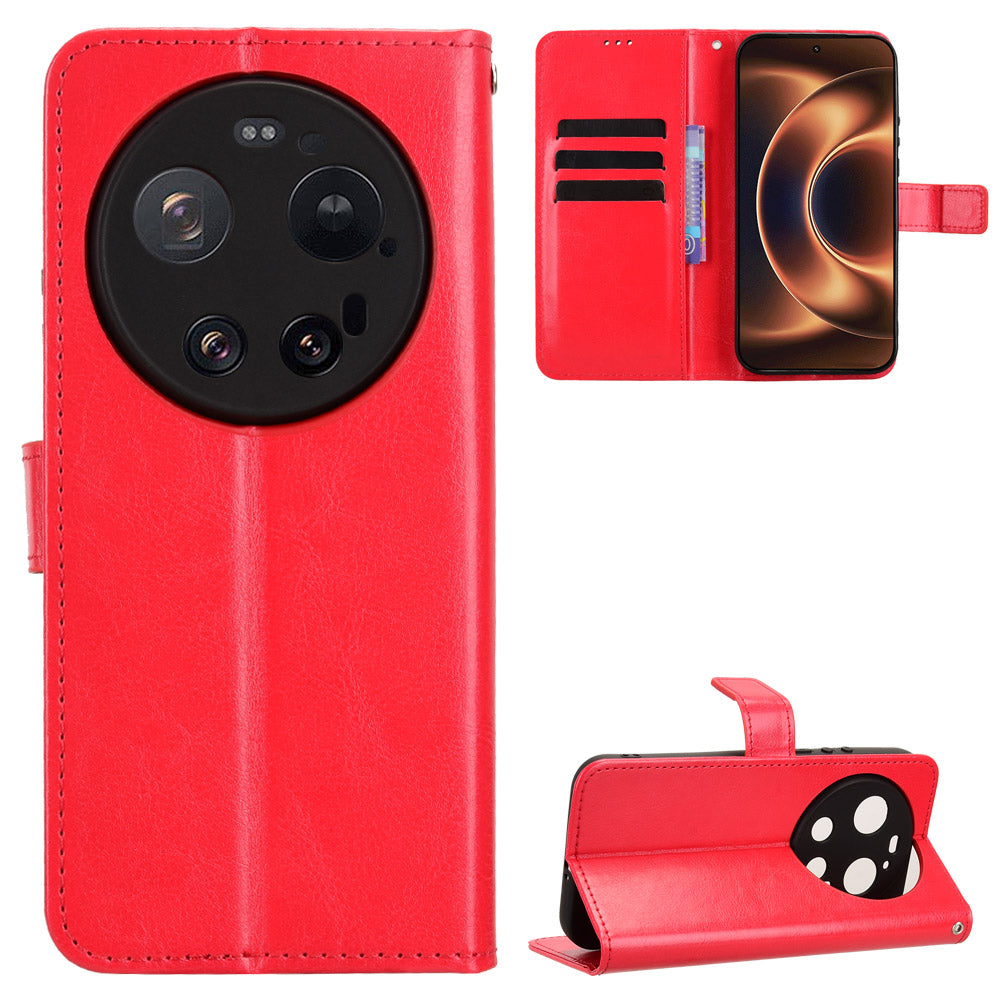 For Xiaomi 17 Ultra by Leica / Xiaomi 17 Ultra 5G PU Leather Case with Strap Crazy Horse Texture Phone Wallet Cover