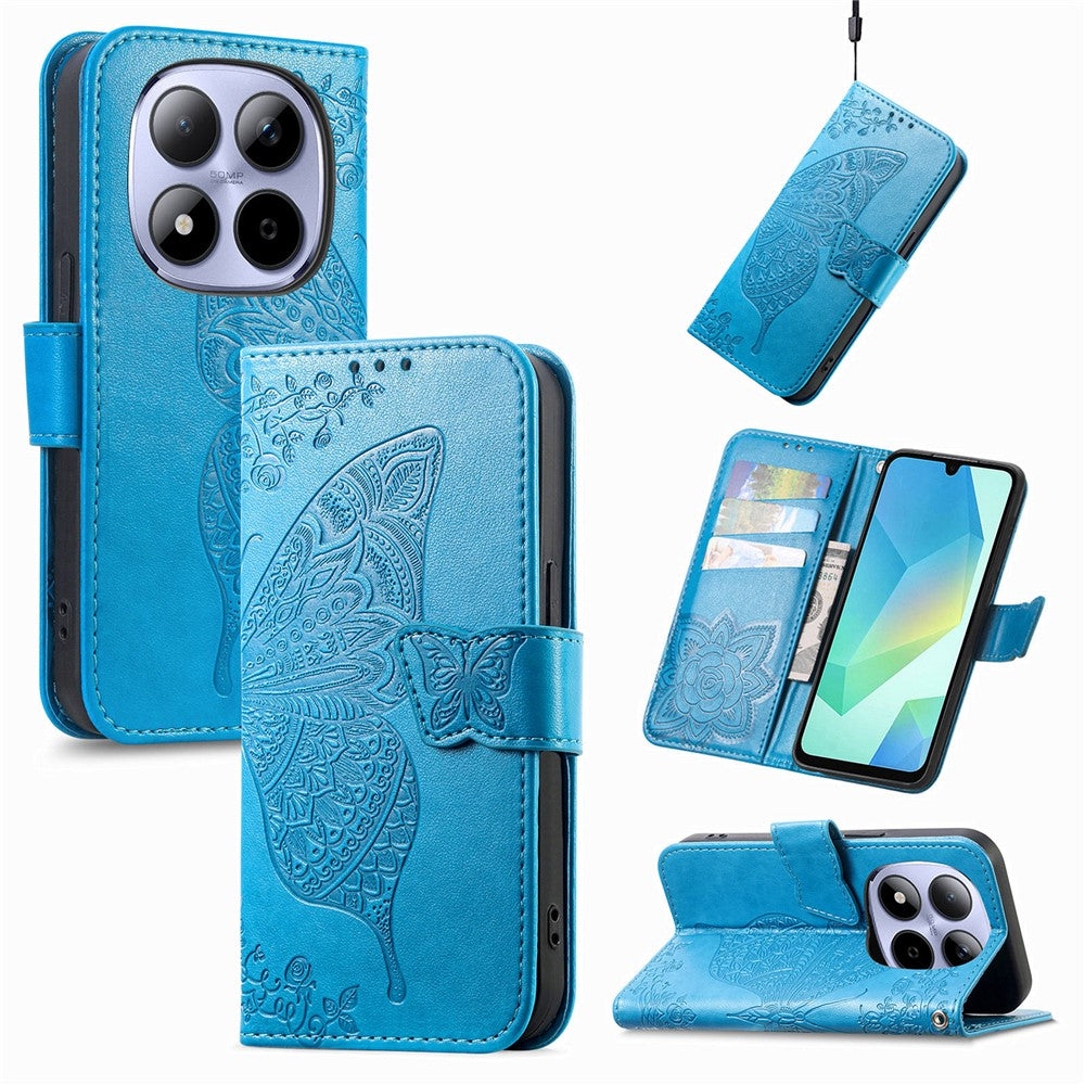 For Xiaomi Redmi Note 15 Pro 5G (Global) Case with Strap Butterfly Pattern PU Leather Wallet Phone Cover