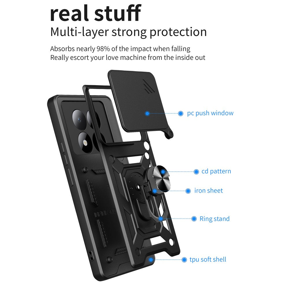 For Xiaomi Redmi Note 15 Pro 4G (Global) Case with Slide Camera Lid PC + TPU Kickstand Phone Cover