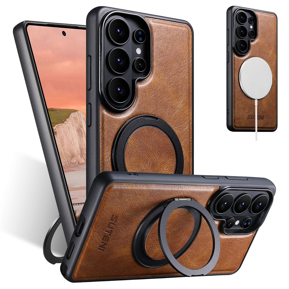 SUTENI G3 For Samsung Galaxy S26 Ultra Magnetic Case Waxy Texture Rotating Kickstand Leather Phone Back Cover