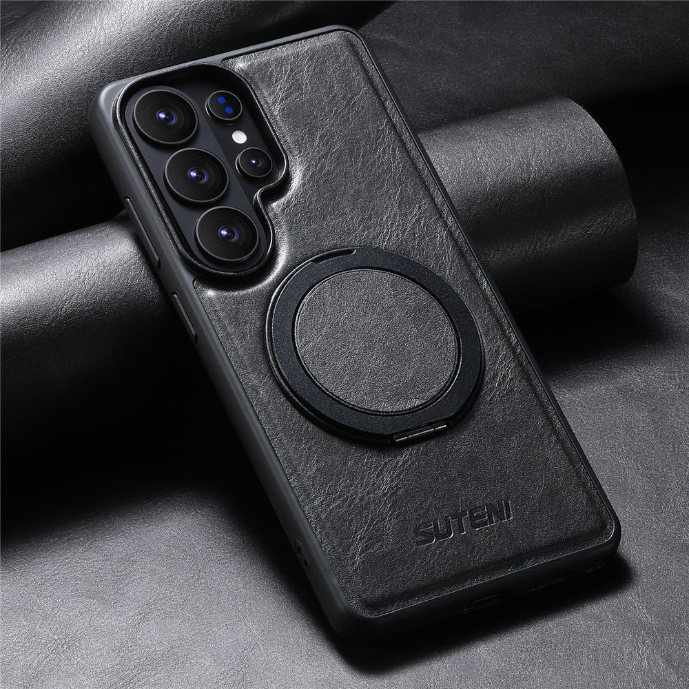 SUTENI G3 For Samsung Galaxy S26 Ultra Magnetic Case Waxy Texture Rotating Kickstand Leather Phone Back Cover