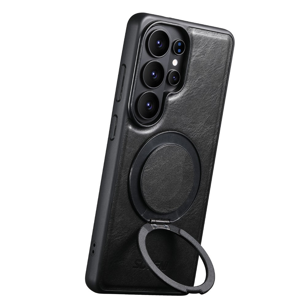 SUTENI G3 For Samsung Galaxy S26 Ultra Magnetic Case Waxy Texture Rotating Kickstand Leather Phone Back Cover