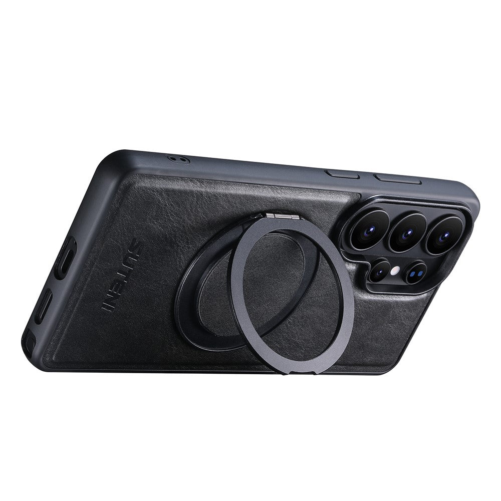 SUTENI G3 For Samsung Galaxy S26 Ultra Magnetic Case Waxy Texture Rotating Kickstand Leather Phone Back Cover
