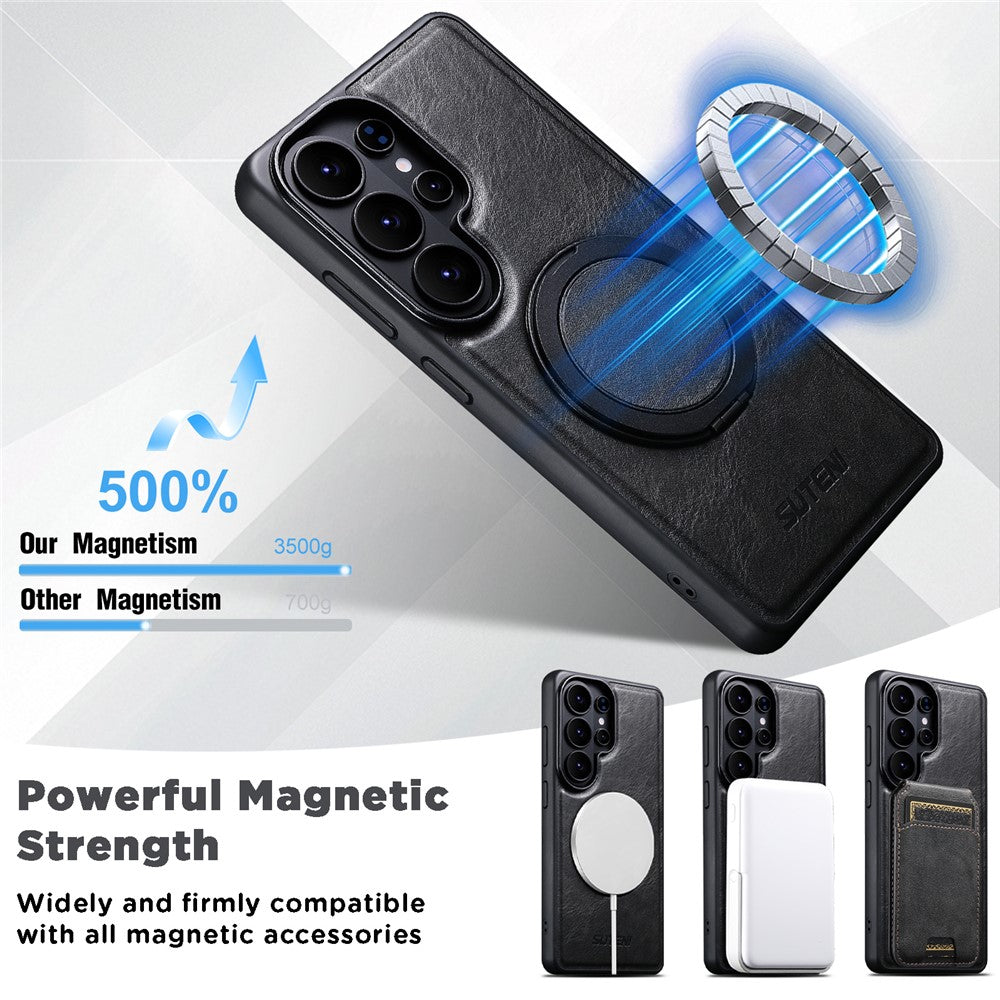 SUTENI G3 For Samsung Galaxy S26 Ultra Magnetic Case Waxy Texture Rotating Kickstand Leather Phone Back Cover