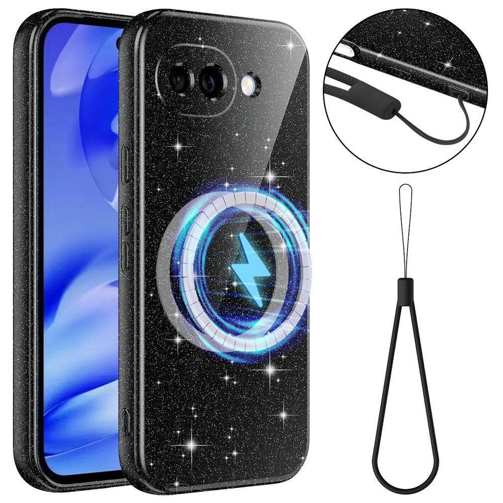 For Google Pixel 10a Magnetic Case Glitter TPU Shockproof Phone Cover with Lanyard