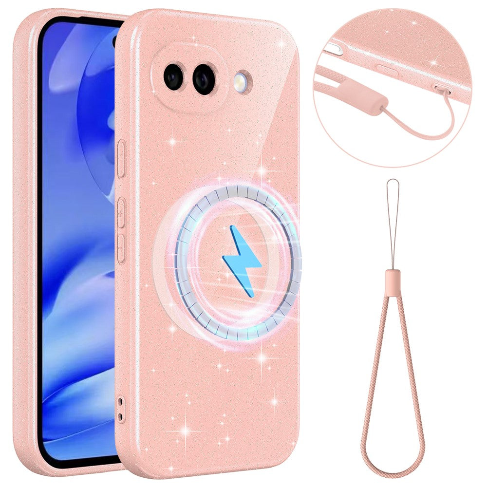 For Google Pixel 10a Magnetic Case Glitter TPU Shockproof Phone Cover with Lanyard