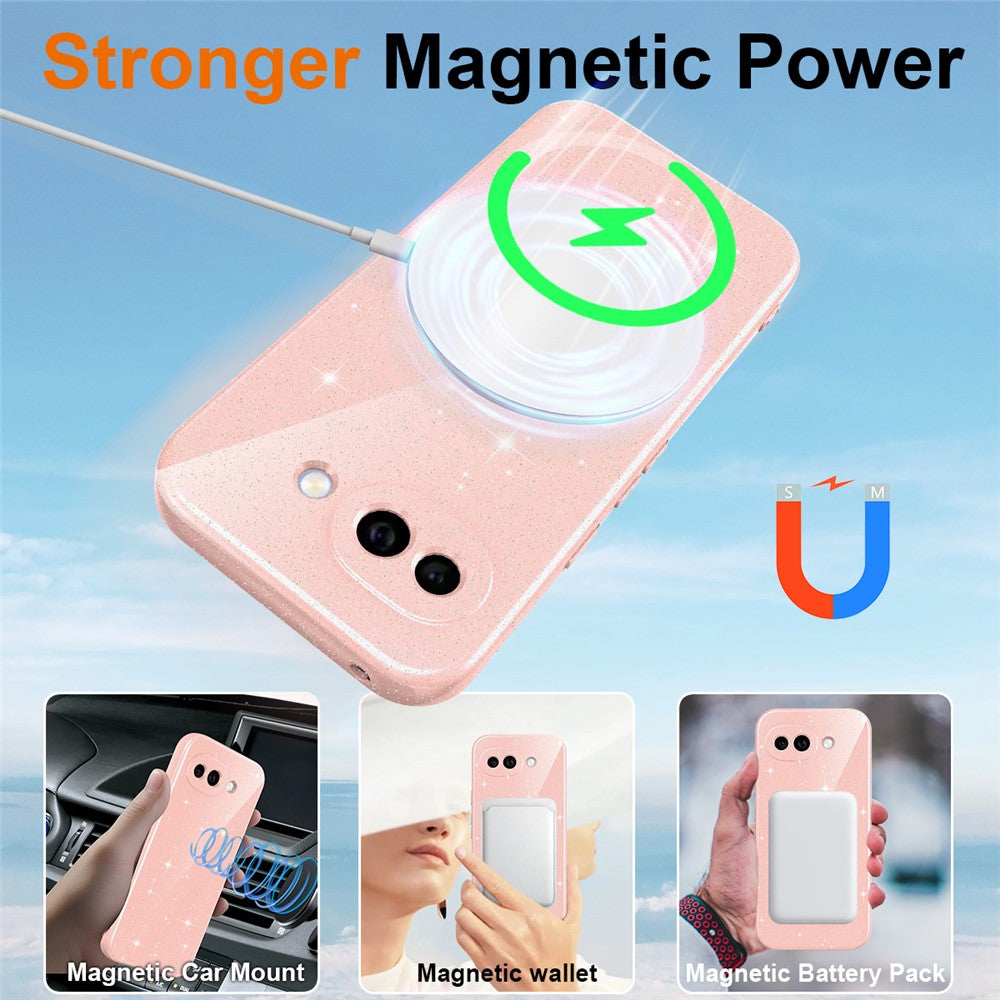 For Google Pixel 10a Magnetic Case Glitter TPU Shockproof Phone Cover with Lanyard
