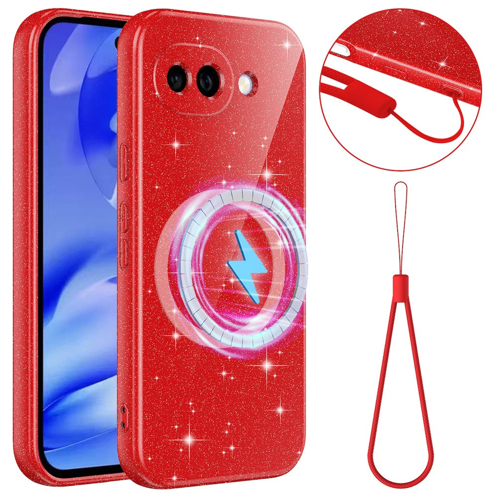 For Google Pixel 10a Magnetic Case Glitter TPU Shockproof Phone Cover with Lanyard