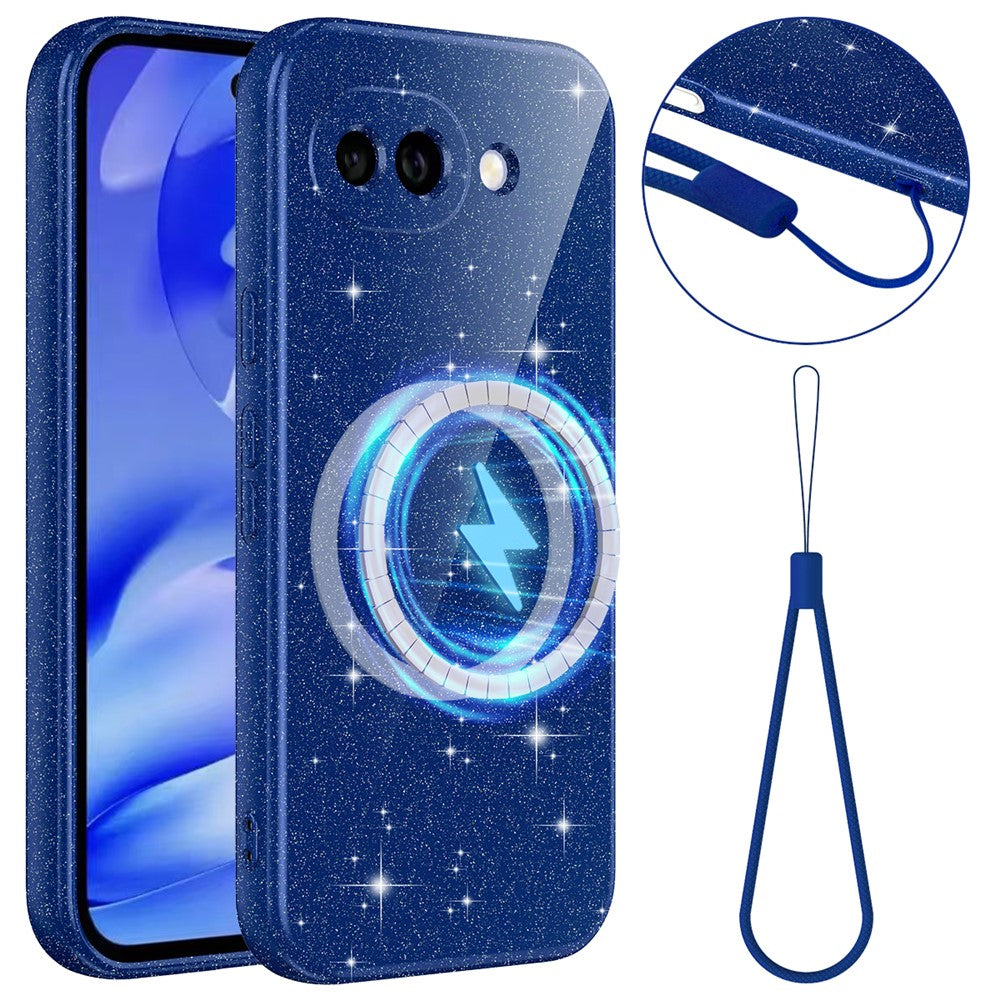 For Google Pixel 10a Magnetic Case Glitter TPU Shockproof Phone Cover with Lanyard