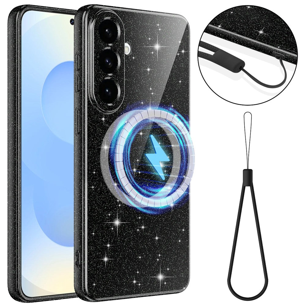 For Samsung Galaxy S26+ Magnetic Case Glitter TPU Shockproof Phone Cover with Lanyard