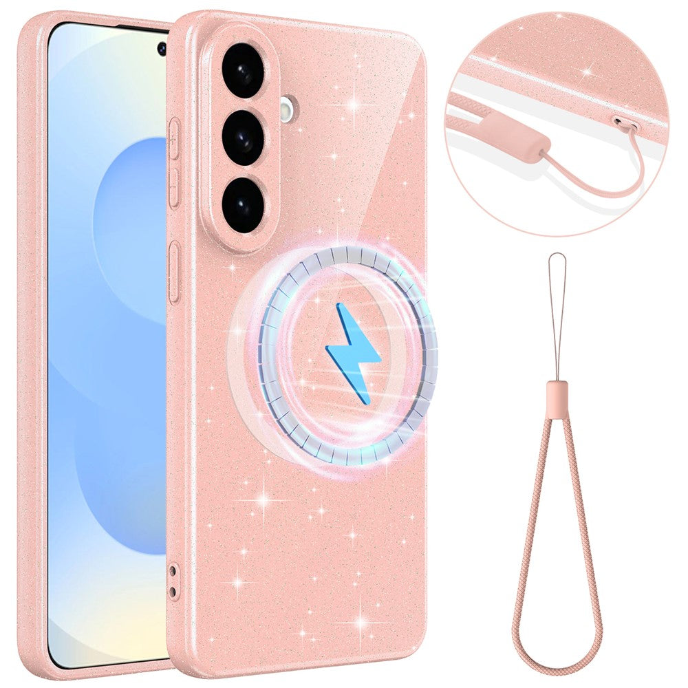 For Samsung Galaxy S26+ Magnetic Case Glitter TPU Shockproof Phone Cover with Lanyard