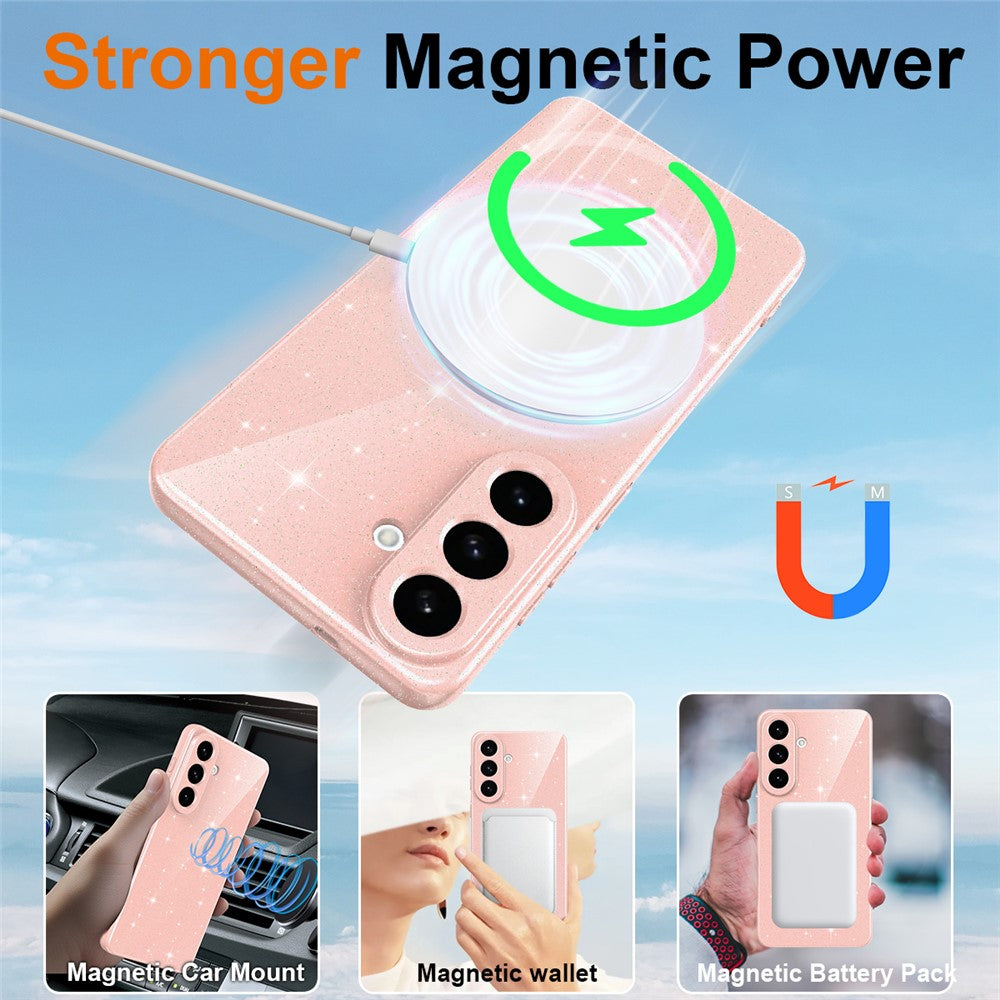 For Samsung Galaxy S26+ Magnetic Case Glitter TPU Shockproof Phone Cover with Lanyard