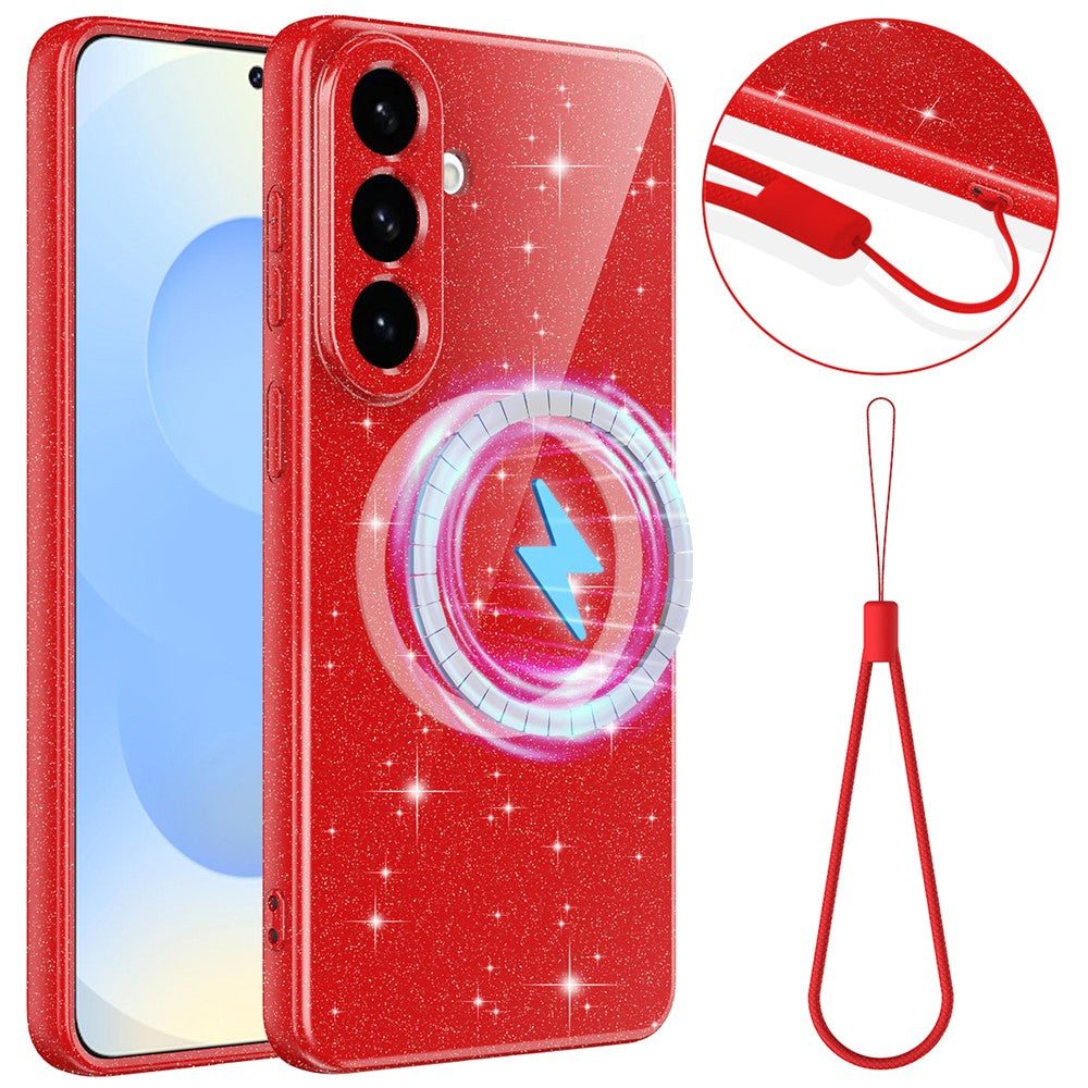 For Samsung Galaxy S26+ Magnetic Case Glitter TPU Shockproof Phone Cover with Lanyard