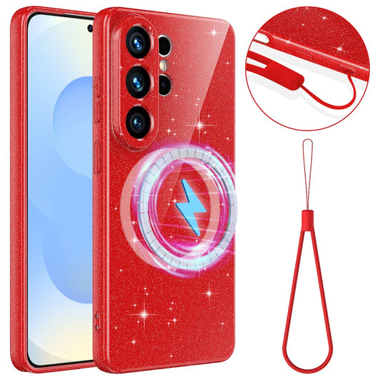 Galaxy S26 Ultra Handyhülle – Magnetische aus glitzerndem, stoßfestem TPU mit Trageband
