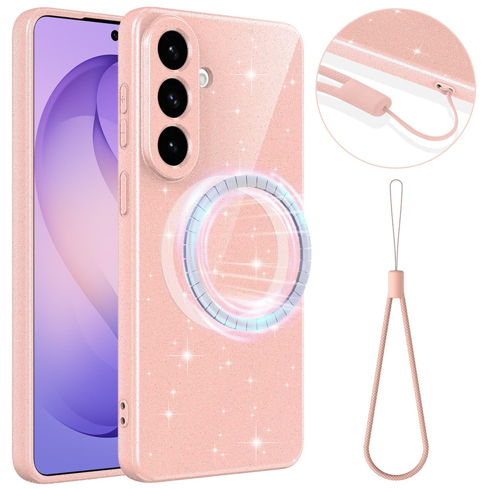 For Samsung Galaxy A57 5G Magnetic Case Glitter TPU Shockproof Phone Cover with Lanyard