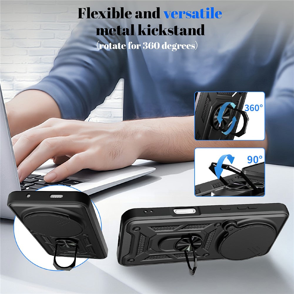 For Honor Magic8 Pro 5G Case with Slide Camera Lid PC + TPU Kickstand Phone Cover