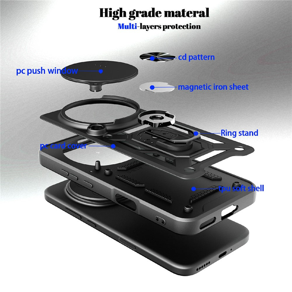For Honor Magic8 Pro 5G Case with Slide Camera Lid PC + TPU Kickstand Phone Cover