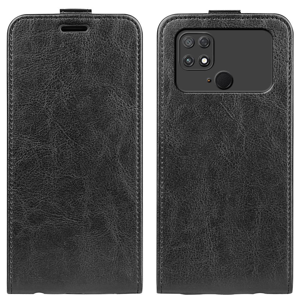 For Xiaomi Poco C40 4G Vertical Flip Phone Anti-drop Case Crazy Horse Texture Card Holder Leather Protective Cover